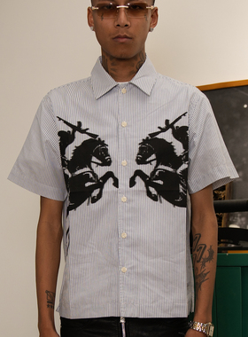 TGFCLUB 美式街头嘻哈223系列印花条纹纯棉宽松衬衫