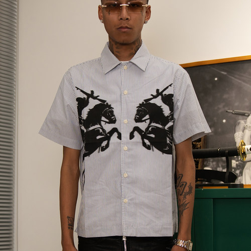 TGFCLUB 美式街头嘻哈223系列印花条纹纯棉宽松衬衫