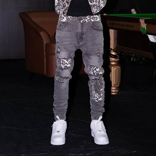 TGFCLUB修身豹纹长裤牛仔裤