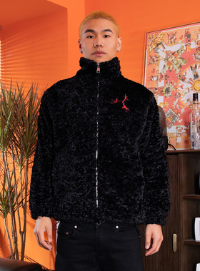 TGFCLUB 美式街头说唱LOGO刺绣GOAT羊头立领宽松抽绳羊羔绒外套