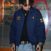 TGFCLUB 223系列美式 街头嘻哈基础抽绳翻领教练夹克外套