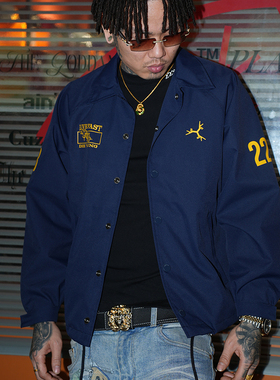 TGFCLUB 223系列美式街头嘻哈基础抽绳翻领教练夹克外套