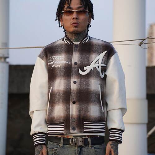 TGFCLUB格子毛呢秋冬棒球服