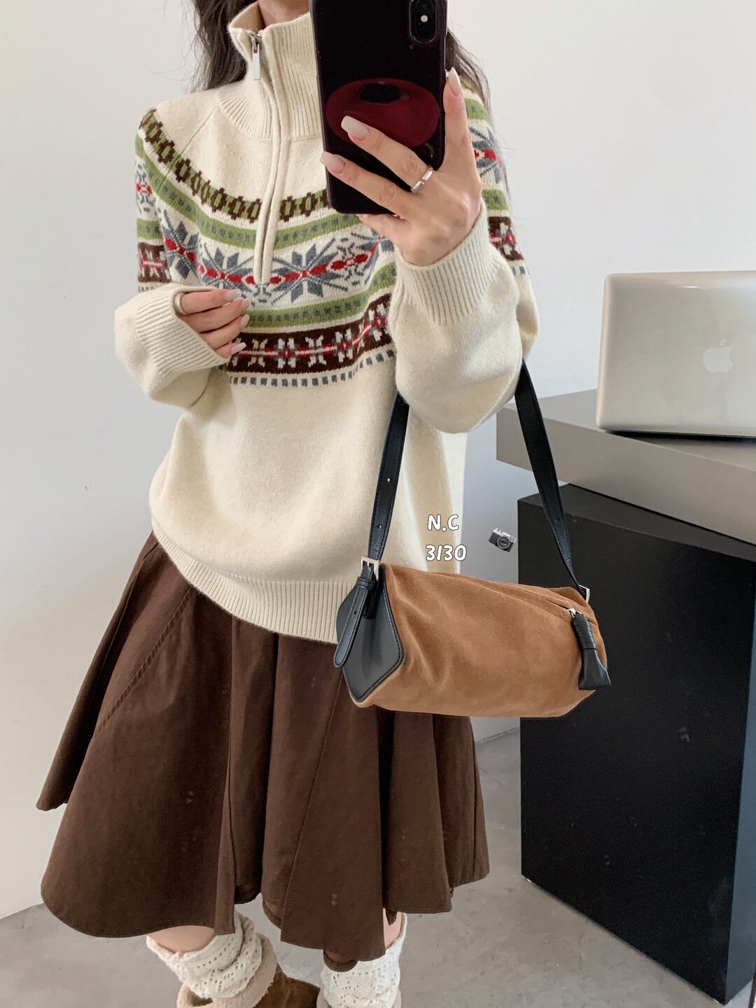 半拉链高领复古费尔岛提花软糯保暖宽松插肩长袖套头打底衫毛衣女,女装/女士精品,毛针织衫,淘宝优惠券,粉丝福利购,淘宝优惠卷