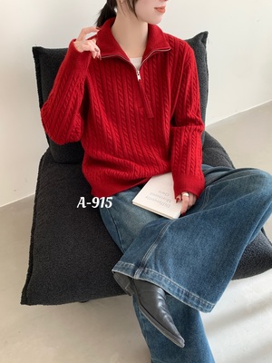 秋冬新款女韩版宽松时尚麻花半拉链针织衫百搭休闲保暖毛线衣外套