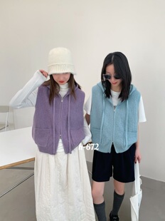 马甲女秋冬新款韩版宽松时尚连帽双拉链保暖针织内搭背心坎肩马夹