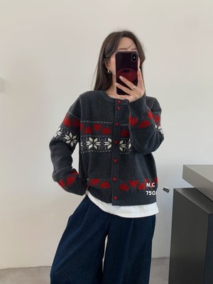 撞色提花针织开衫毛衣秋冬女款2025新款可外穿内搭打底针织衫上衣