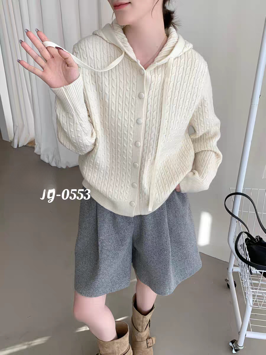 韩版宽松连帽针织开衫女2026春季新款麻花纯色百搭休闲毛衣外套潮