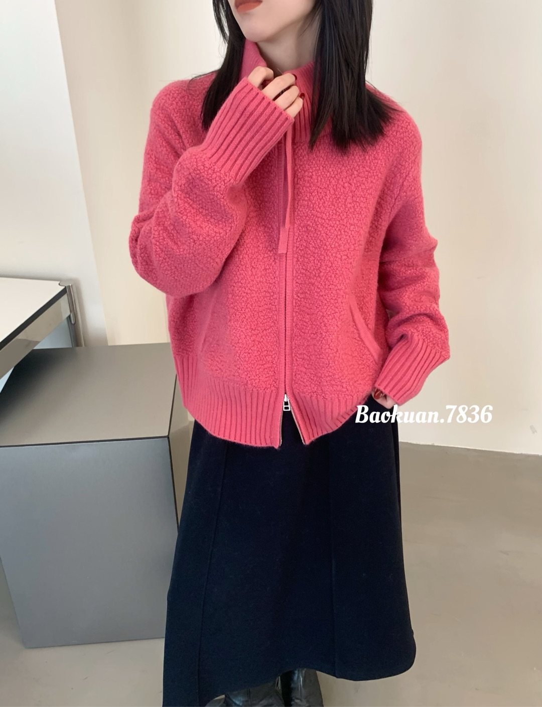 韩版宽松高领拉链针织开衫女20毛针织衫