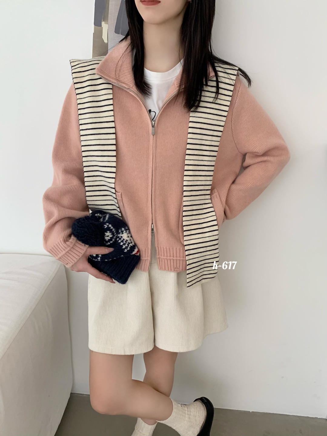 宽松大口袋立领双拉链插肩袖净版叠穿针织衫外套女2025秋冬款线衫