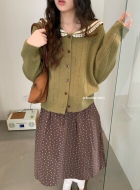 韩系海军领长袖针织衫毛衣秋装女款2026新款外搭开衫通勤针织上衣