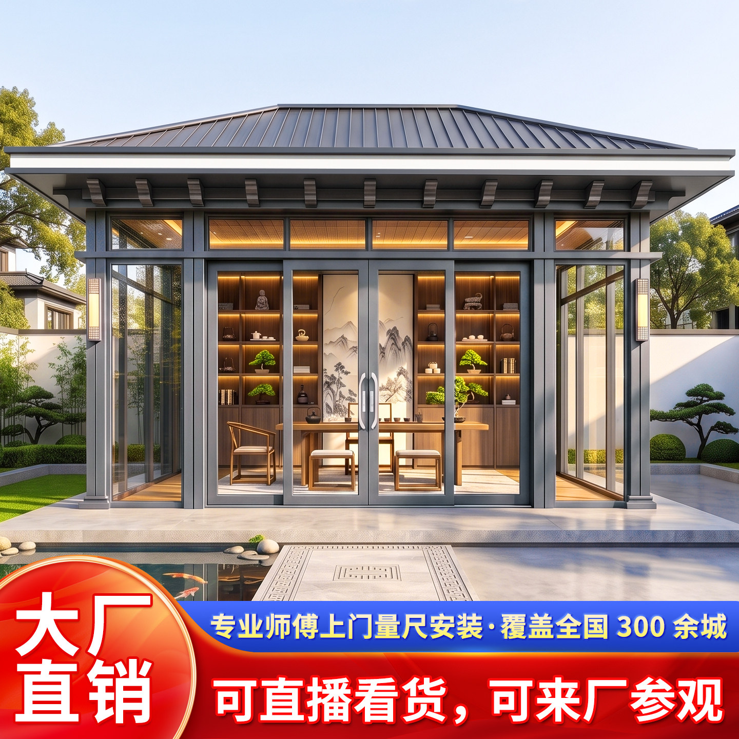 铝合金茶室凉亭阳光房可来厂参观