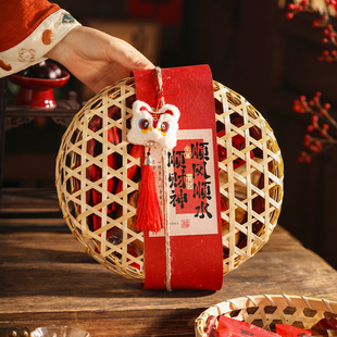 新年包装盒中式竹编篮抱抱桶圆形烘焙点心蛋黄酥盒子马年礼盒空盒