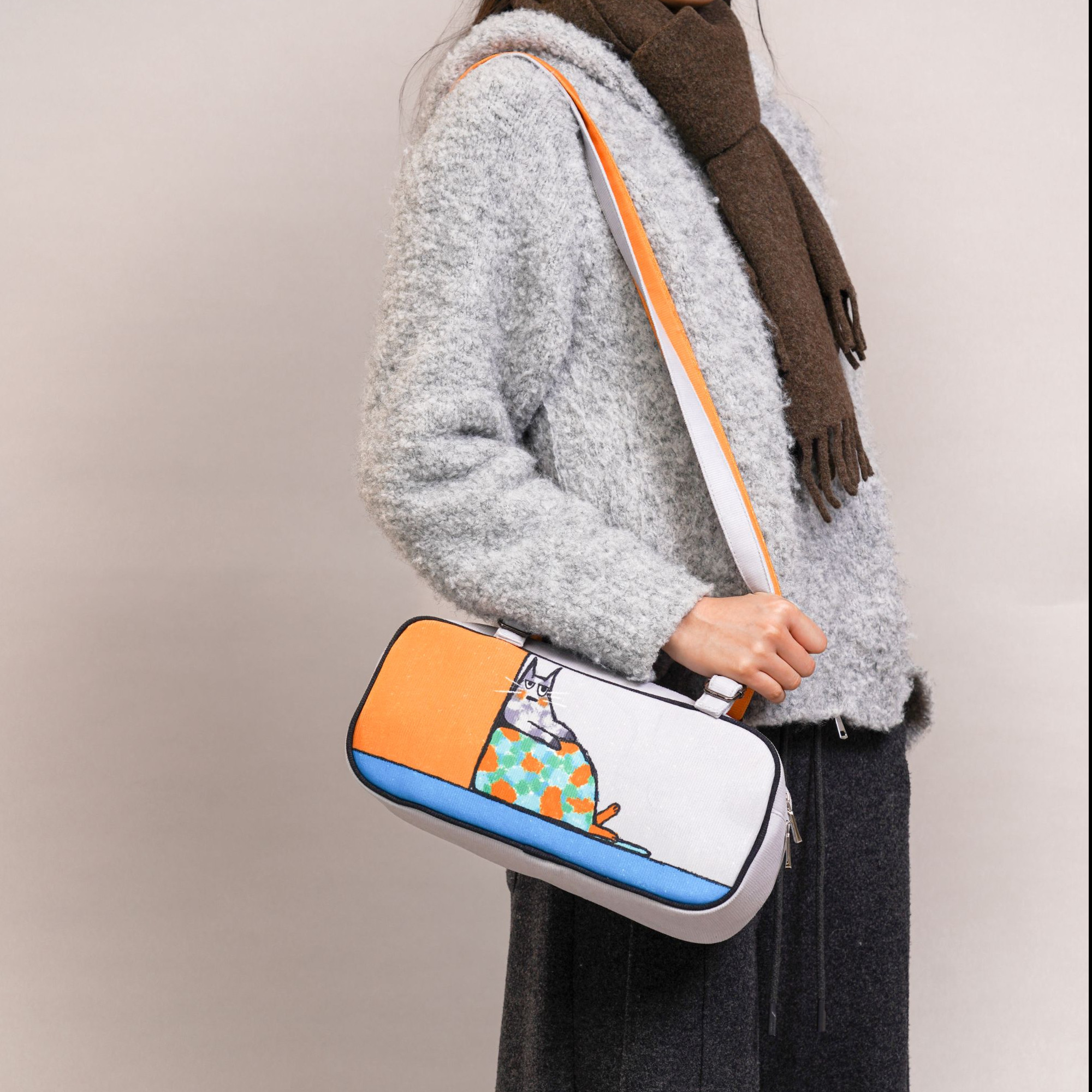 无则艺【斜挎法棍包】猫咪原创小众文艺单肩便携时尚布包女士印花