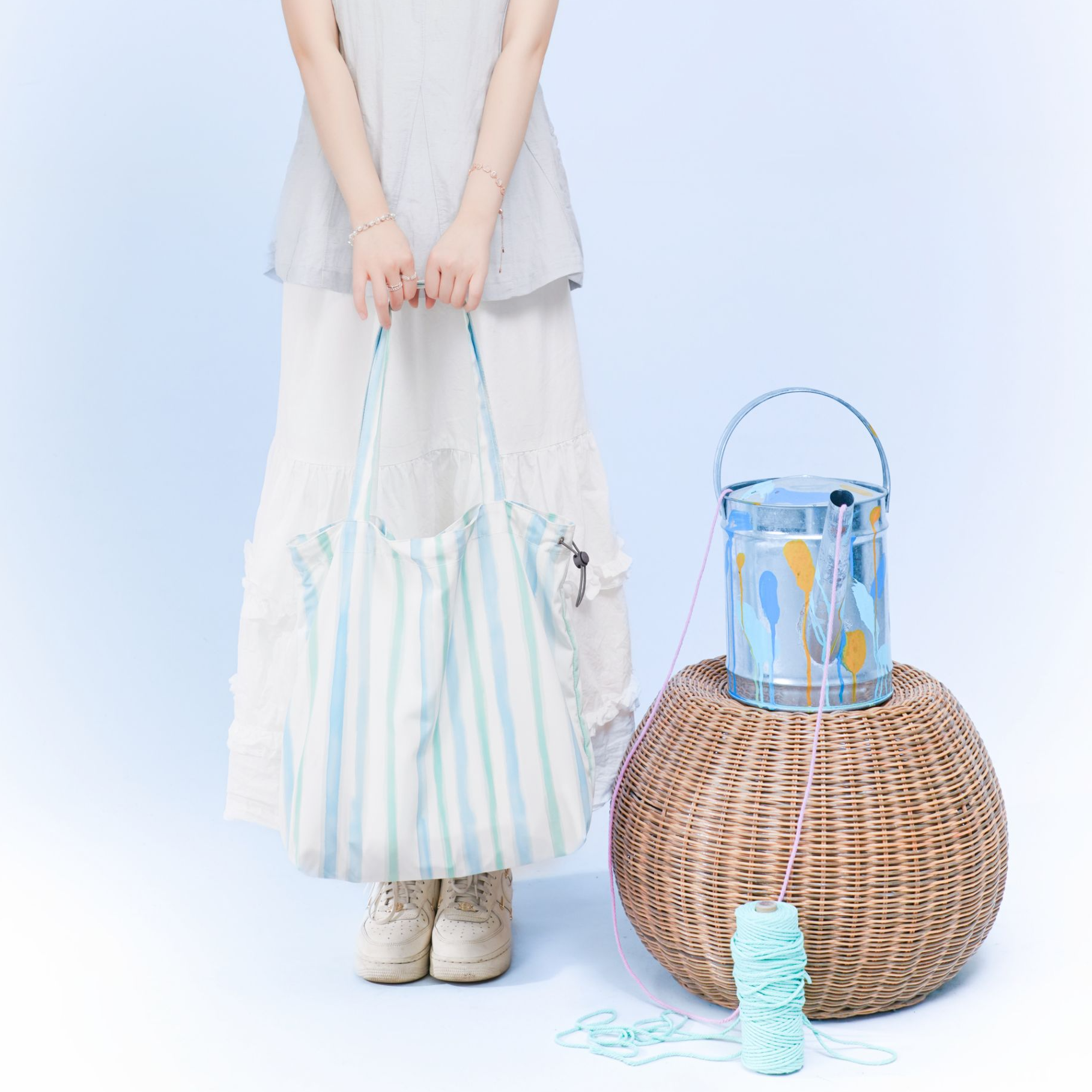 无则艺【单层抽绳包】蓝白涧冰丝休闲通用小众单肩百搭个性文艺便,箱包皮具/热销女包/男包,单肩包,淘宝优惠券,粉丝福利购,淘宝优惠卷