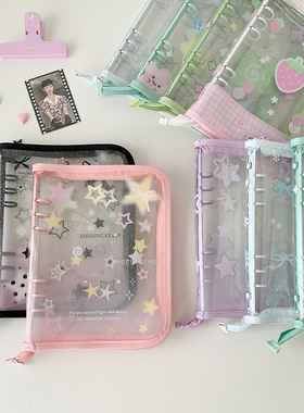 ins风A5星星拉链透明相册追星女孩三寸小卡收纳册可爱四叶草卡册