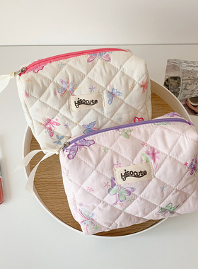 ins蝴蝶印花化妆包高颜值少女化妆刷眉笔收纳袋便携洗漱包笔袋
