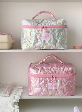 ins韩版奶油风手提化妆包少女大容量护肤品收纳包便携旅行洗漱包