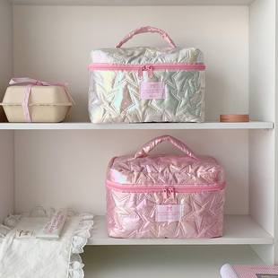 ins韩版奶油风手提化妆包少女大容量护肤品收纳包便携旅行洗漱包