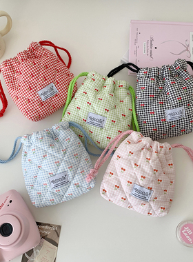 韩版少女卡通抽绳化妆包学生可爱樱桃杂物收纳包旅行便携洗漱包