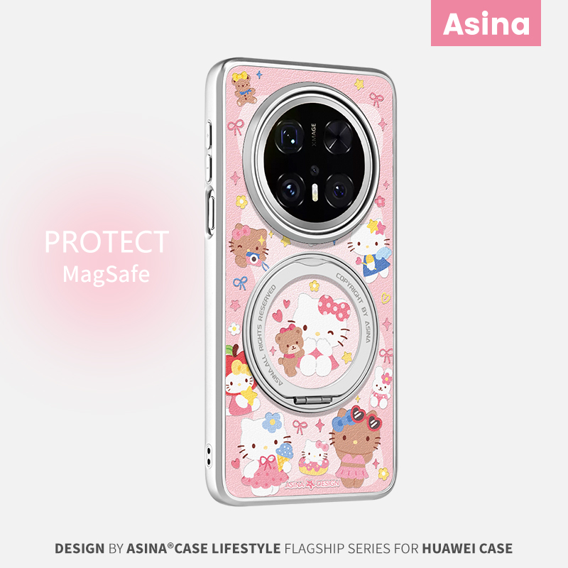 粉系凯蒂适用华为Mate60Pro手机壳磁吸带支架新款mt70por+支点保护套高级感网红创意可爱mete60防摔全包女生