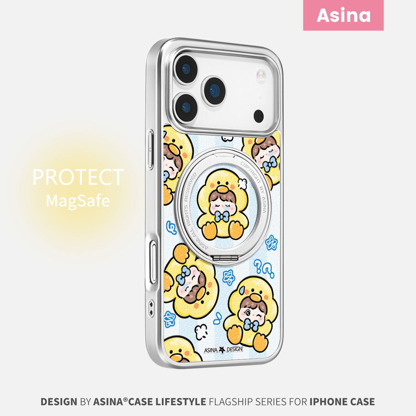 小黄鸭女孩适用iPhone17Promax手机壳新款苹果16Pro磁吸带支架保护套支点ip15可爱高级感好看13pm全包爆款14