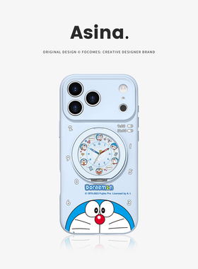 时钟叮当猫适用iPhone17Promax手机壳新款苹果16Pro磁吸带支架套Bo3液态硅胶支点ip15高级感14可爱女13pm全包