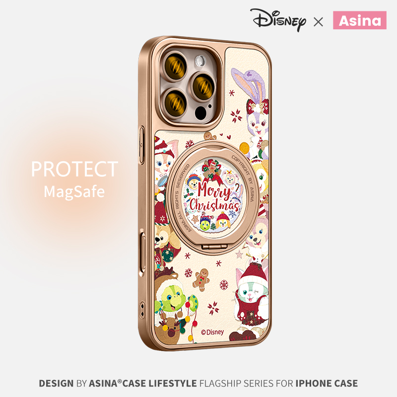 雪花七宝适用iPhone16Promax手机壳新款苹果15Pro磁吸带支架保护套支点圣诞可爱ip14高级迪士尼13pm全包仿皮