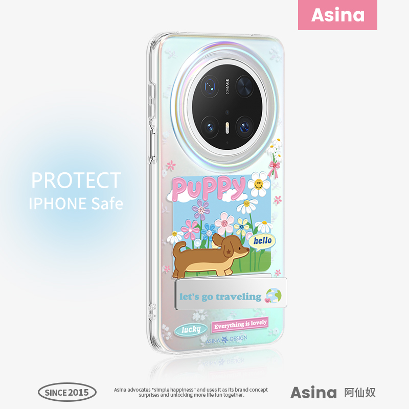 花丛狗狗适用华为mate60pro手机壳隐藏式折叠支架mate70保护套全包网红防摔mt60新款可爱超薄por+高级感女