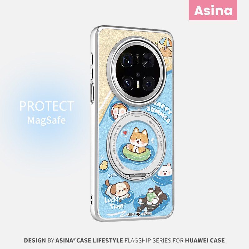 游泳小狗适用华为Mate80Promax手机壳磁吸带支架新款mt60por+支点保护套高级感网红不撞壳可爱70防摔全包女