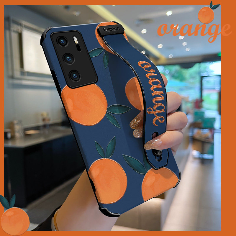 腕带支架华为p40pro手机壳仿皮p50pro保护套橘子可爱p40网红ins风新款