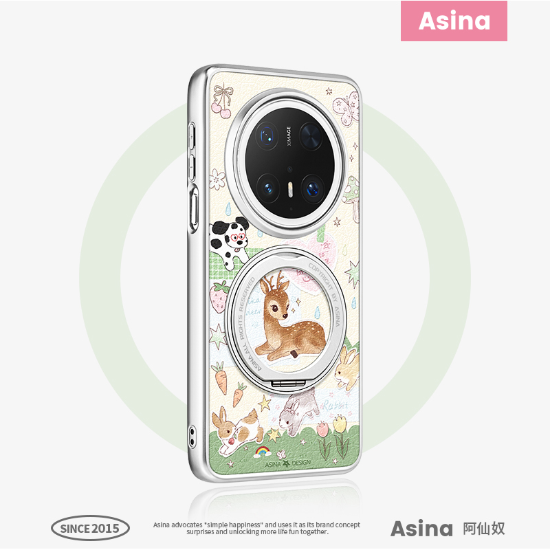 林涧小鹿适用华为Mate60Pro手机壳磁吸带支架新款mt70por+支点保护套高级感少女心好看的可爱mete60防摔全包