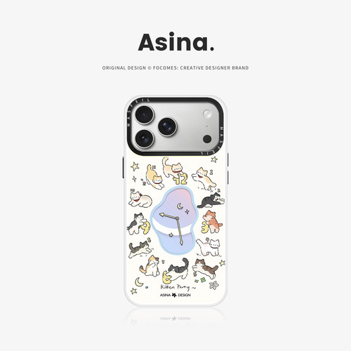 猫咪时钟适用苹果17Promax手机壳15磁吸支架iPhone16Pro保护套网红创意plus全包可爱14超薄13新款高级感女12