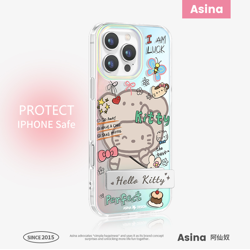 蛋糕凯蒂适用iPhone15Promax手机壳隐藏式一体支架苹果16保护套折叠全包13可爱创意防摔ip14Pro新款高级感女