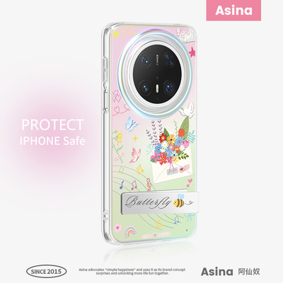 花朵信封适用华为mate60pro手机壳隐藏式折叠支架mate70保护套全包网红防摔mt60新款可爱超薄por+高级感女