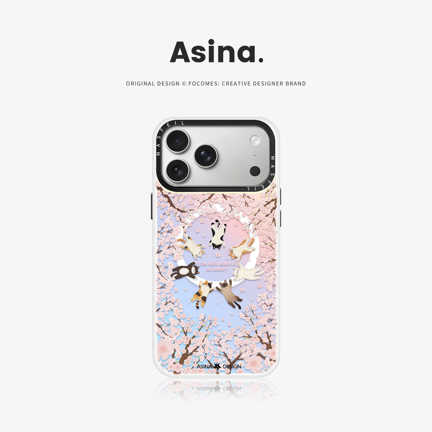 桃花小猫适用苹果17Promax手机壳15磁吸支架iPhone16Pro保护套网红创意plus全包可爱14超薄13新款高级感女12