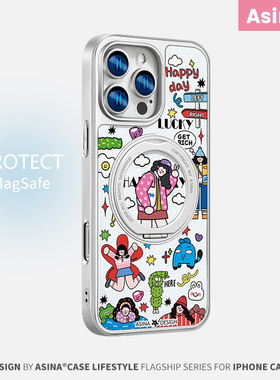 彩色女孩适用iPhone17Promax手机壳新款14磁吸带支架苹果16Pro全包套支点ip15高级的好看可爱女13pm全包仿皮