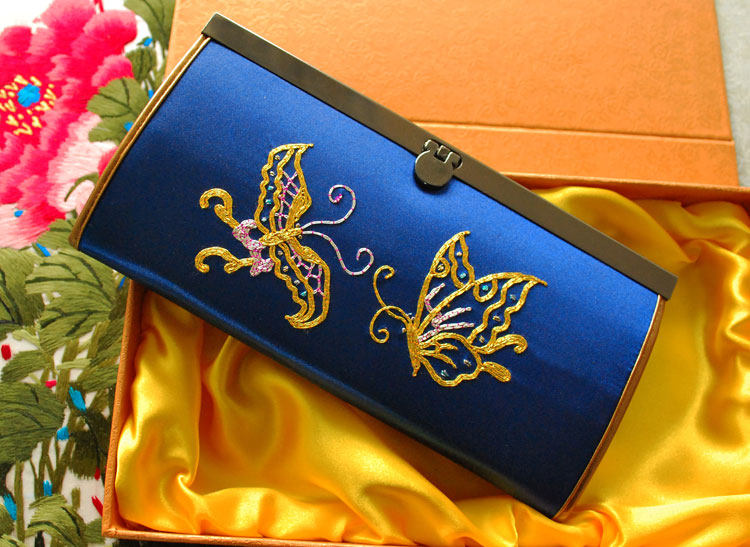 钱包女百搭钱夹长款2018大气绣花刺绣手工苏苏州特色礼品 蝶舞