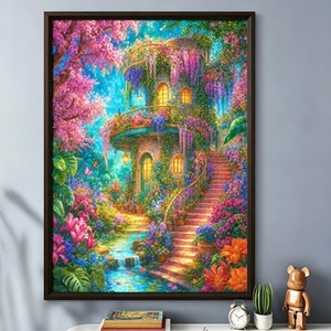 梦幻花屋花园1000片成人拼图蓝卡带相框装饰画风景减压治愈系
