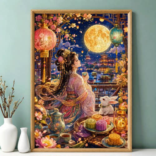 中秋赏月图成人拼图1000片风景油画一千片高难度减压手工装饰画