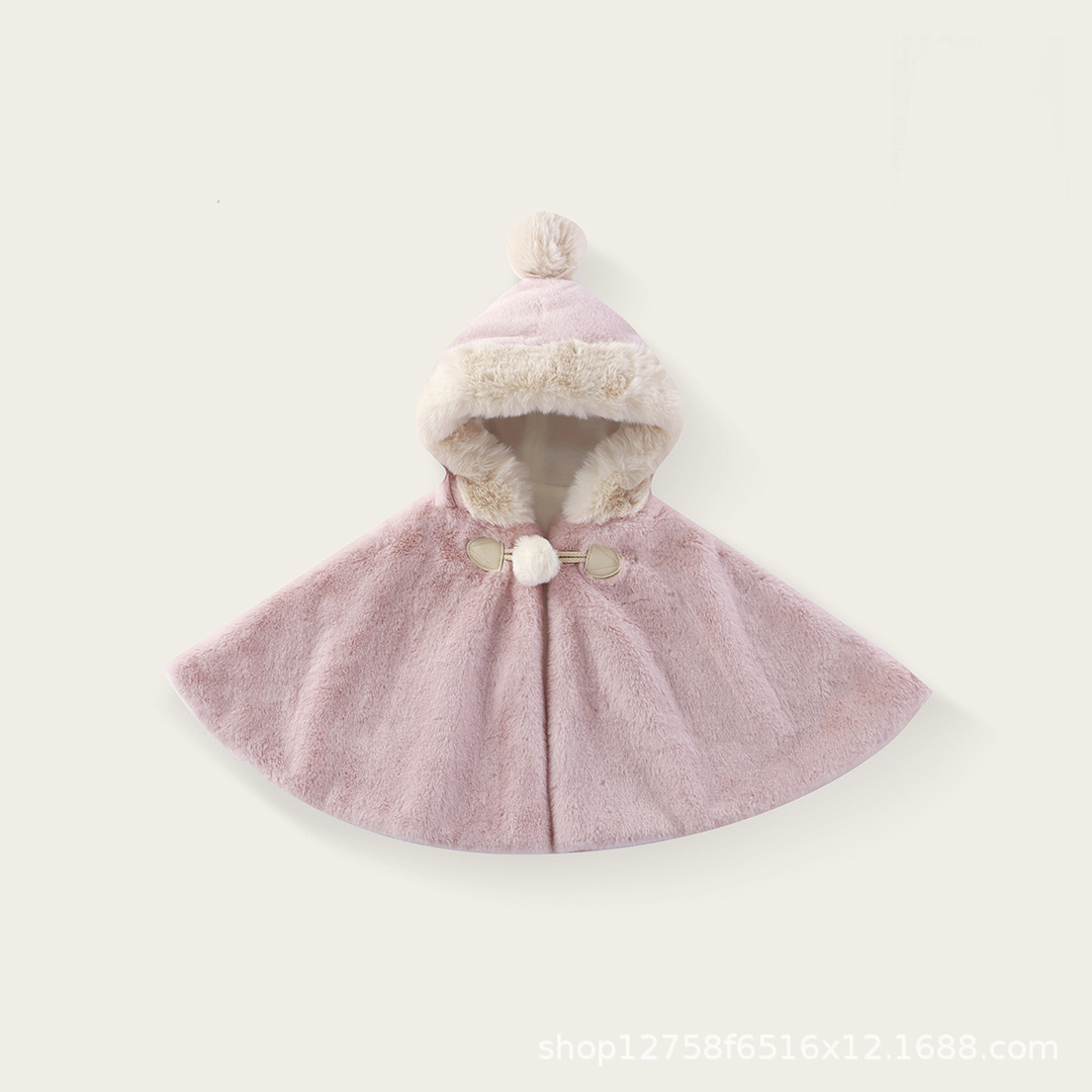 女童披肩斗篷婴儿宝宝加绒披风外套加厚儿童披风保暖上衣毛绒外套
