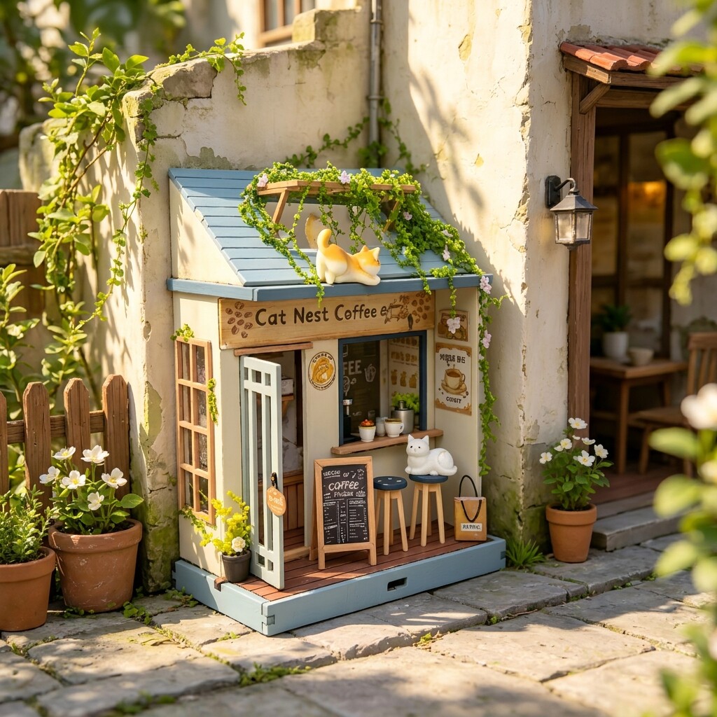 小角落系列猫栖咖啡diy小屋礼物