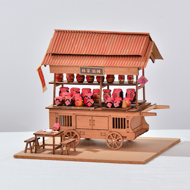 古式车仔档林家酒摊diy中国风小屋手工制作木质食玩场景娃娃屋