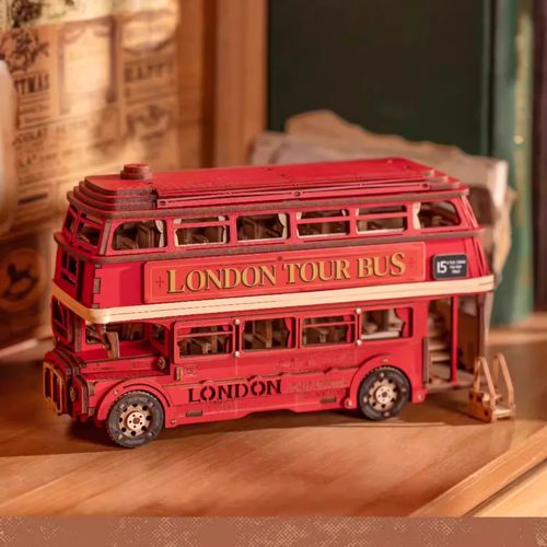 伦敦巴士双层木质汽车拼装模型