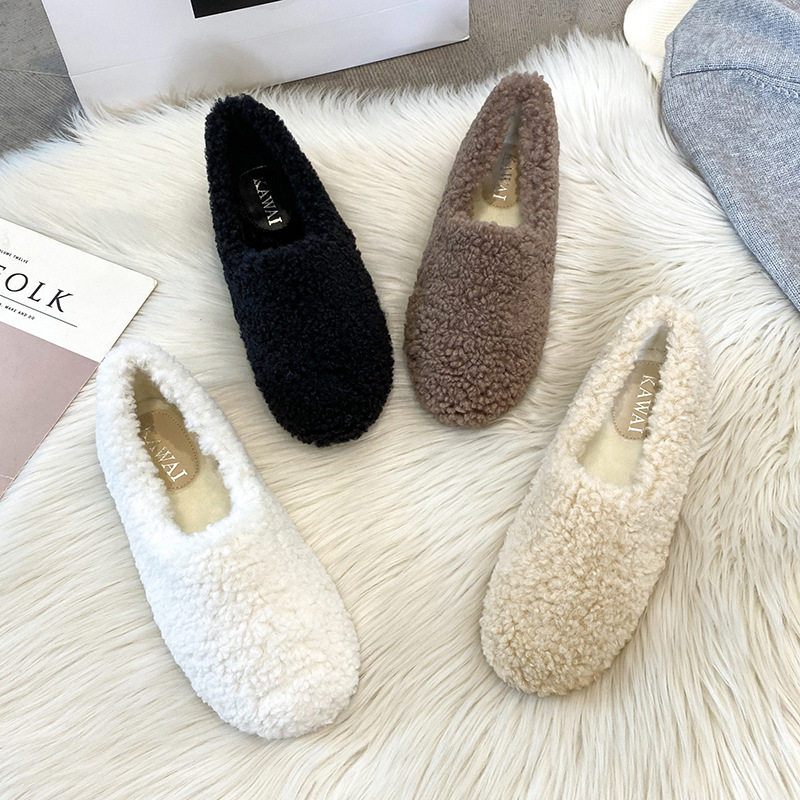 冬季新款加绒毛毛鞋女保暖羊羔毛时尚休闲鞋