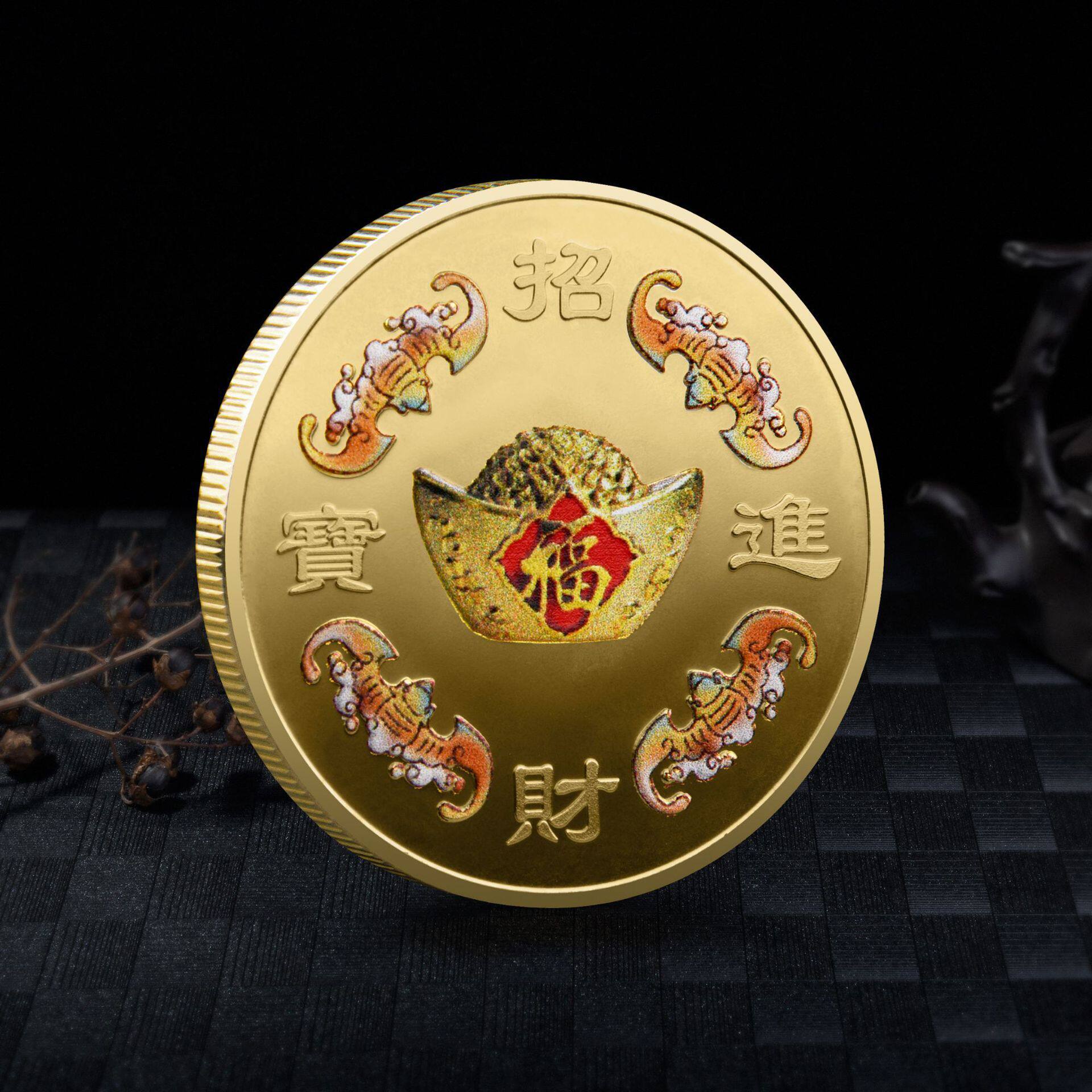 现货 虎年福寿康宁镀金纪念章 单手把玩创意礼物金币硬币纪念币