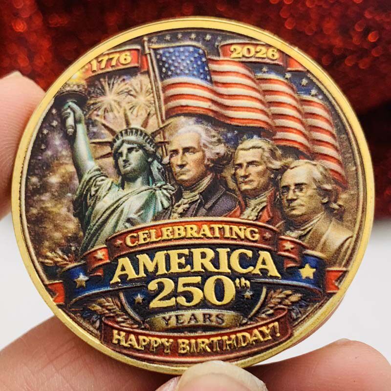 美国自由女神250周年鹰镀金彩印纪念章 摆件随手礼物硬币纪念币