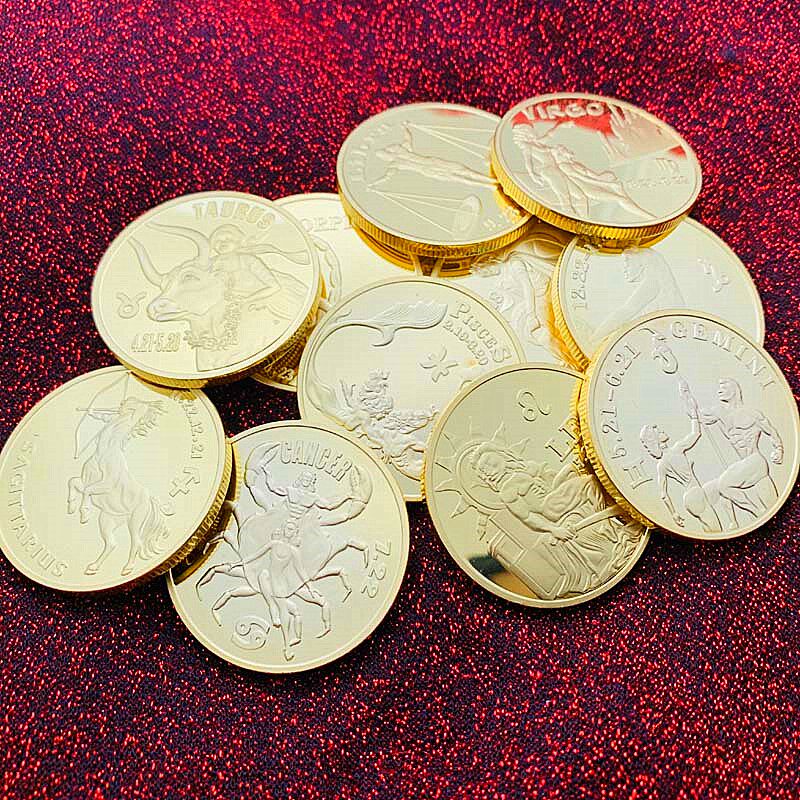 十二星座镀金射手座金币 创意礼物纪念币巨蟹座把玩硬币纪念章