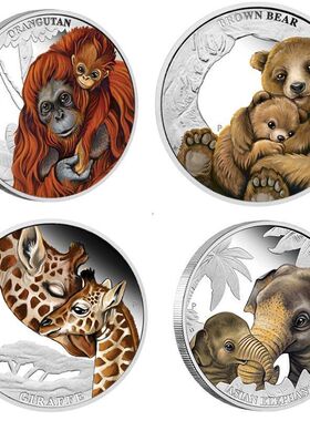 动物镀银彩印长颈鹿纪念章币
