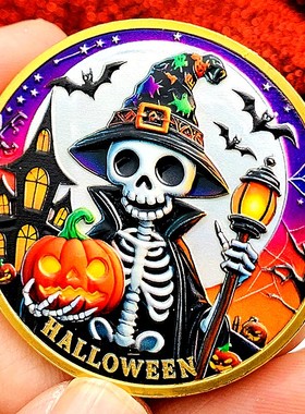 欧美万圣节镀金硬币骷髅头礼物